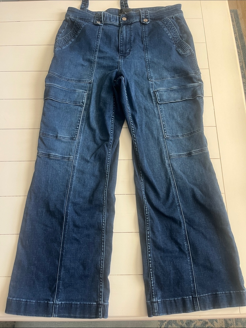 White House Black Market Dark Blue Wide-Leg Cargo Jeans